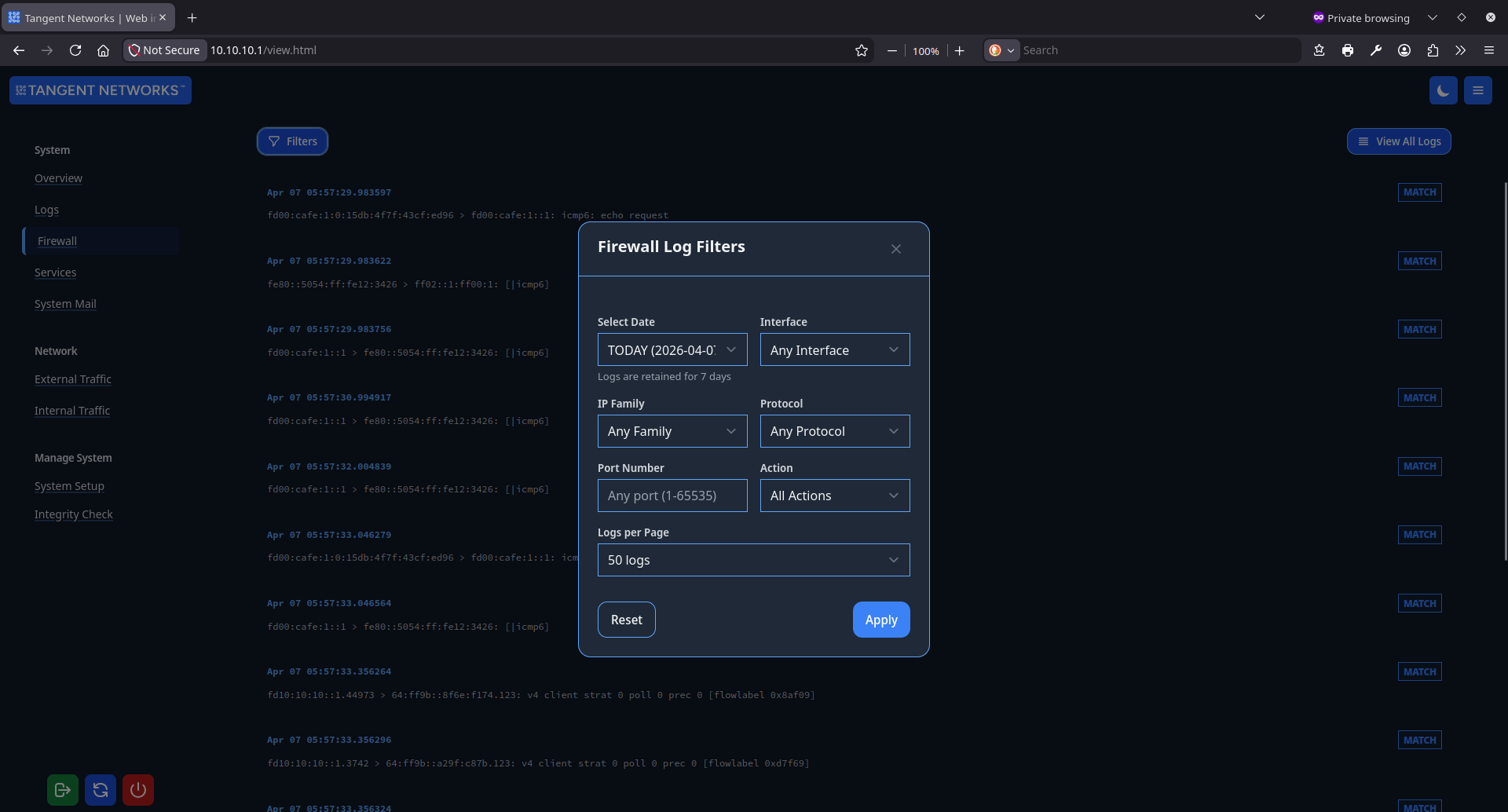 Firewall Logs — Advanced Filter
