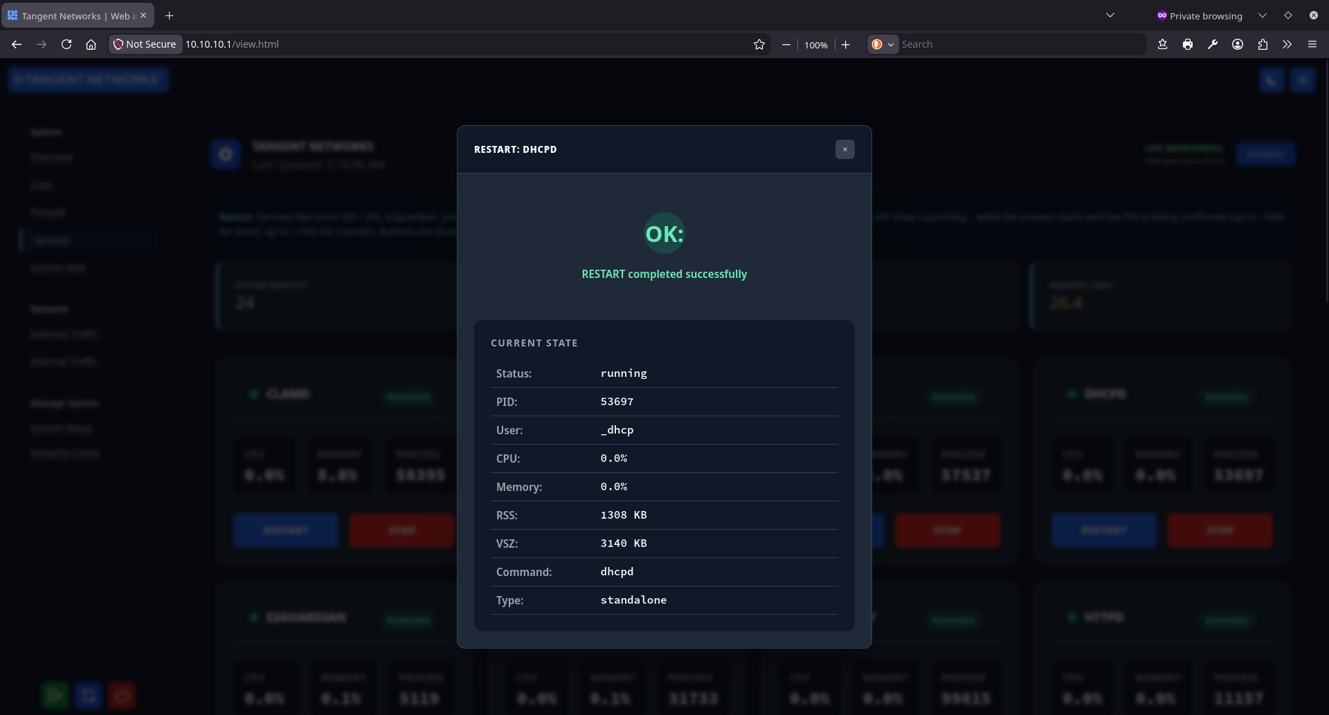 Service Restart Validation Modal