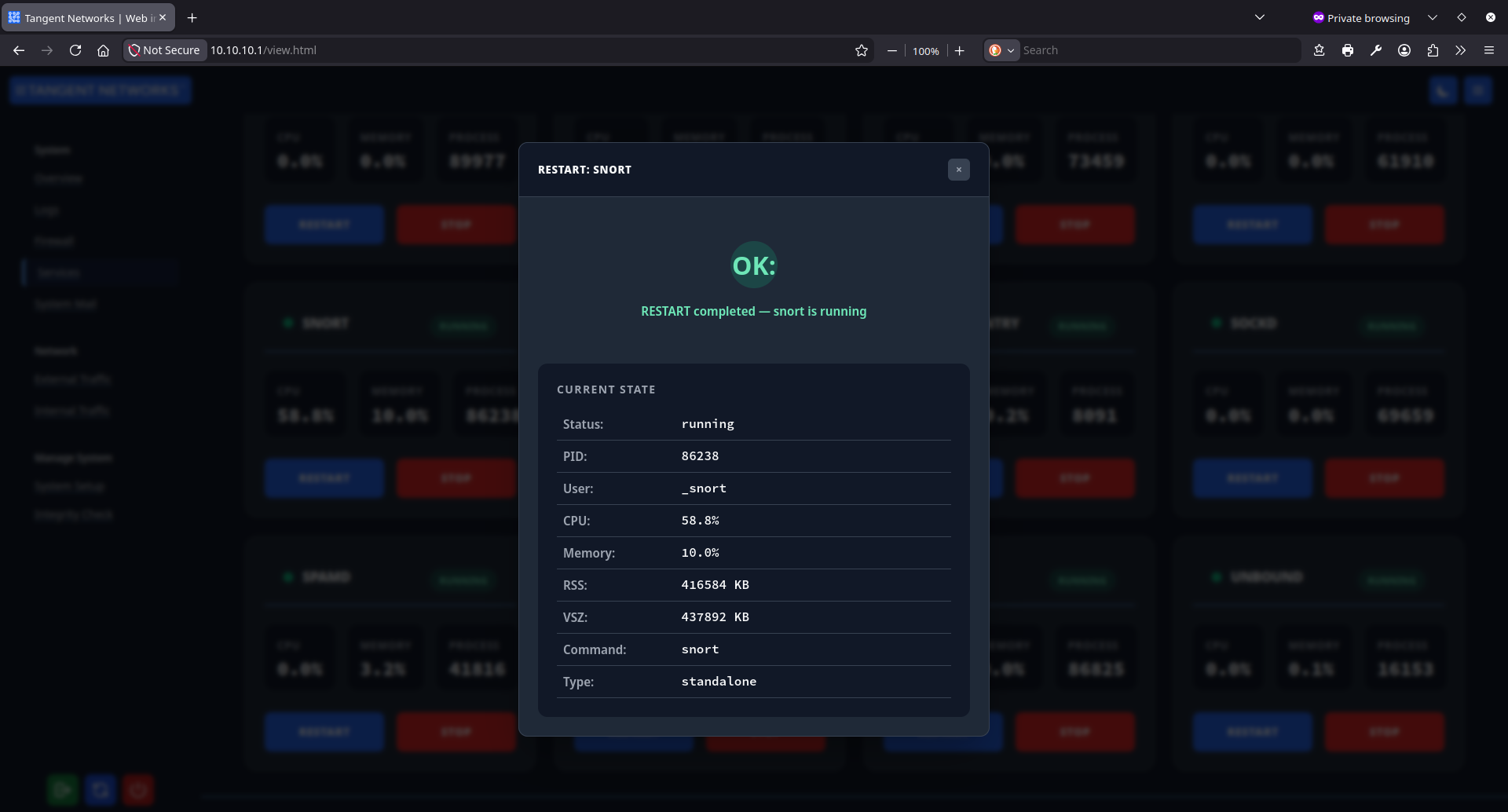 Service Status Outcome Modal